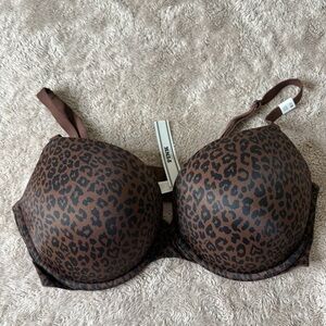 VICTORIA'S SECRET PINK Super Push-Up Bra VS Ganache Brown Leopard 40D